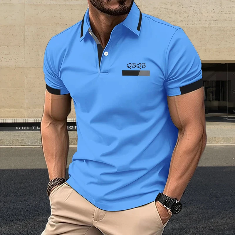 

Модная Эксклюзивная Мужская рубашка-поло QBQB, летняя простая и универсальная уличная одежда, деловая, повседневная, дышащая поло