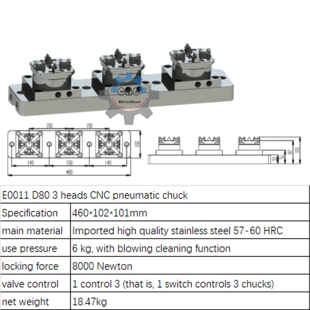 

Precision Fixture Head for Copper Male Electrode Processing EDM ER/3R Spark Machines with CNC Pneumatic/Manual D100 3Head Chuck