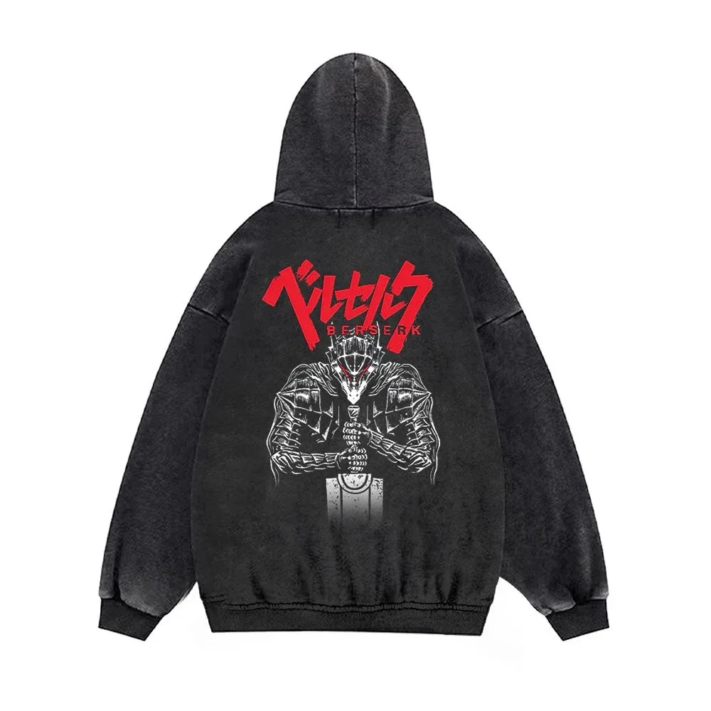 Anime Berserk Guts Grafik Druck Gewaschen Mit Kapuze Männer Manga Y2k Hoodies Vintage Casual Streetwear Harajuku Männliche Klassische Sweatshirt
