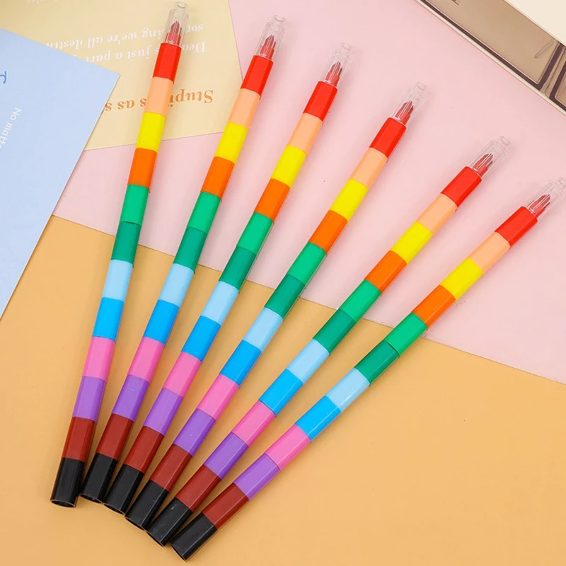 12-Color Building Block Crayons Fun Rainbow Color Stackable Drawing Crayons Graffiti Pen Art Supplies Birthday Gift Boy Girl - 4