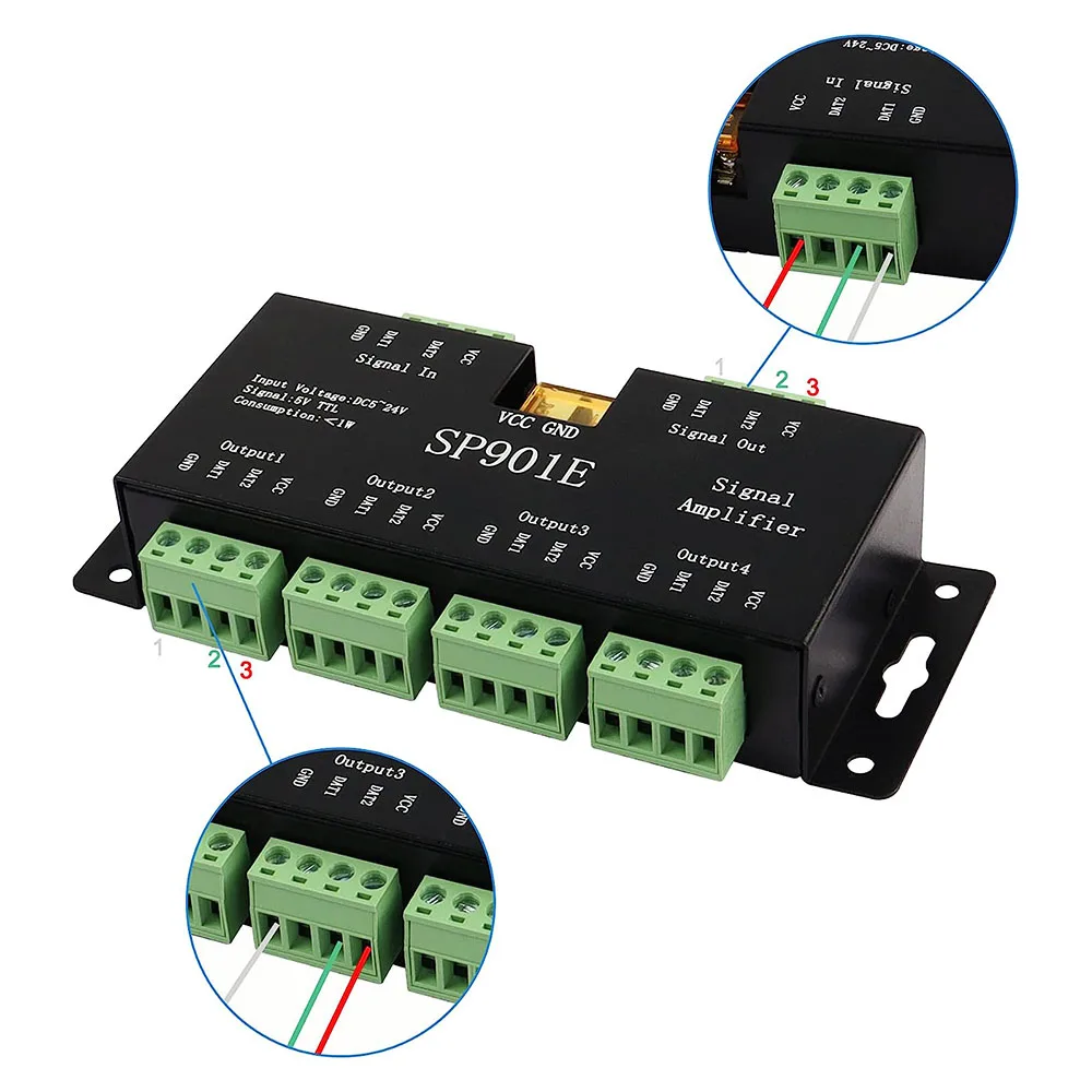 DC5V-24V SP901E Signal Amplifier LED SPI controller 4CH Group Amplifier for WS2812 2811 DMX512 LED Pixels Strip Magic Module led strip controller