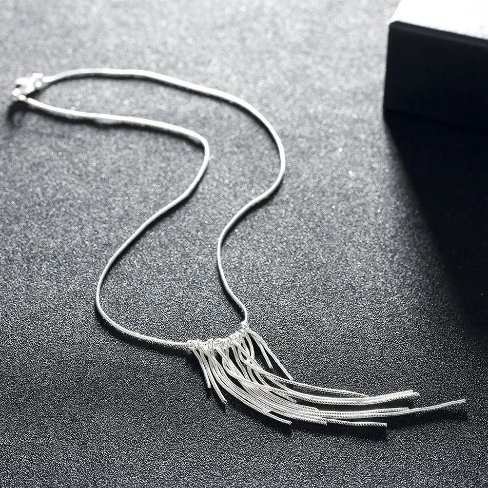 925 Sterling Silver Wild tassel snake chain wicker Necklace for women Fashion Party Wedding Accessories Jewelry Christmas Gifts