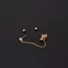 Boucles d'oreilles tendance en acier inoxydable pour femmes, 1 pièce, chaîne à Double perçage, fleur coréenne, Zircon, clous de perçage, bijoux à la mode