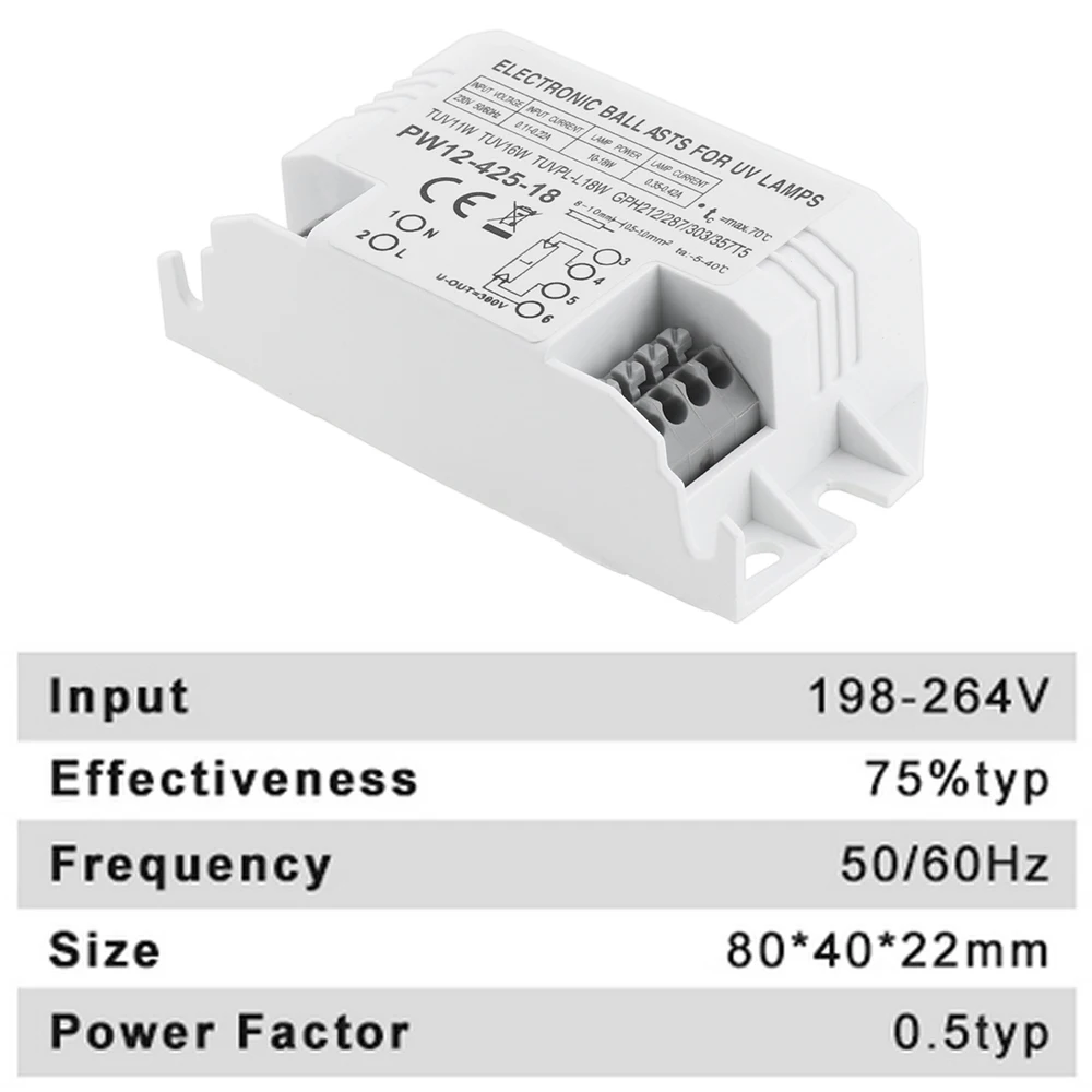 Lastro Universal para Lâmpadas de Esterilização de Tubo UVC, Balastros Eletrônicos, 10-18W, 220V, G23, G10q, Lâmpada UV G5