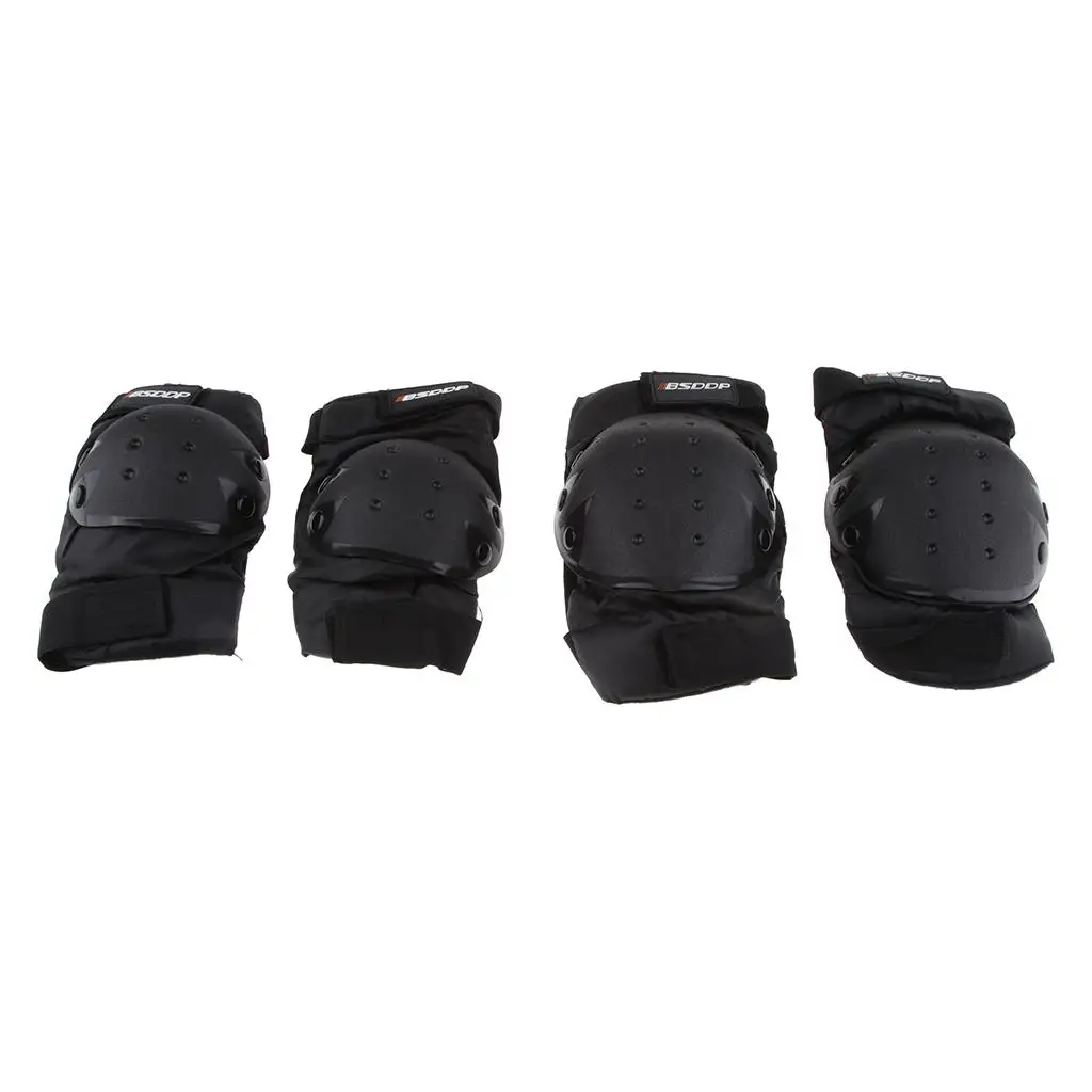 4 Pcs Black Elbow Knee Shin Gear Guard Pad Protector Riding Motorcycle