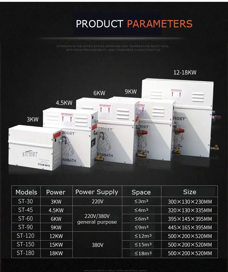 Description Picture 3 of itemSteam Shower Generator Kit 220V/380V Sauna Bath Steam Maker Machine with Digital Controller Auto Drain for Home Commercial Use