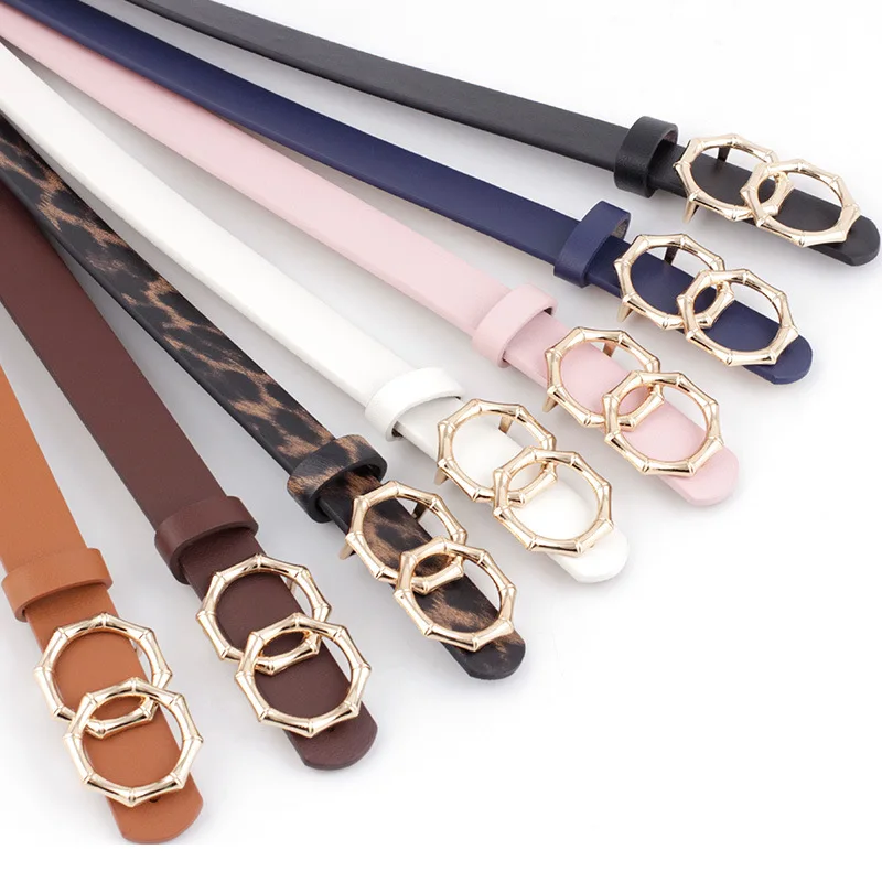 

Fashion Women Belts Chain Luxury Leather New Style Double Round Buckle Jeans Decorative Ladies Retro Decorative Versatile Belt