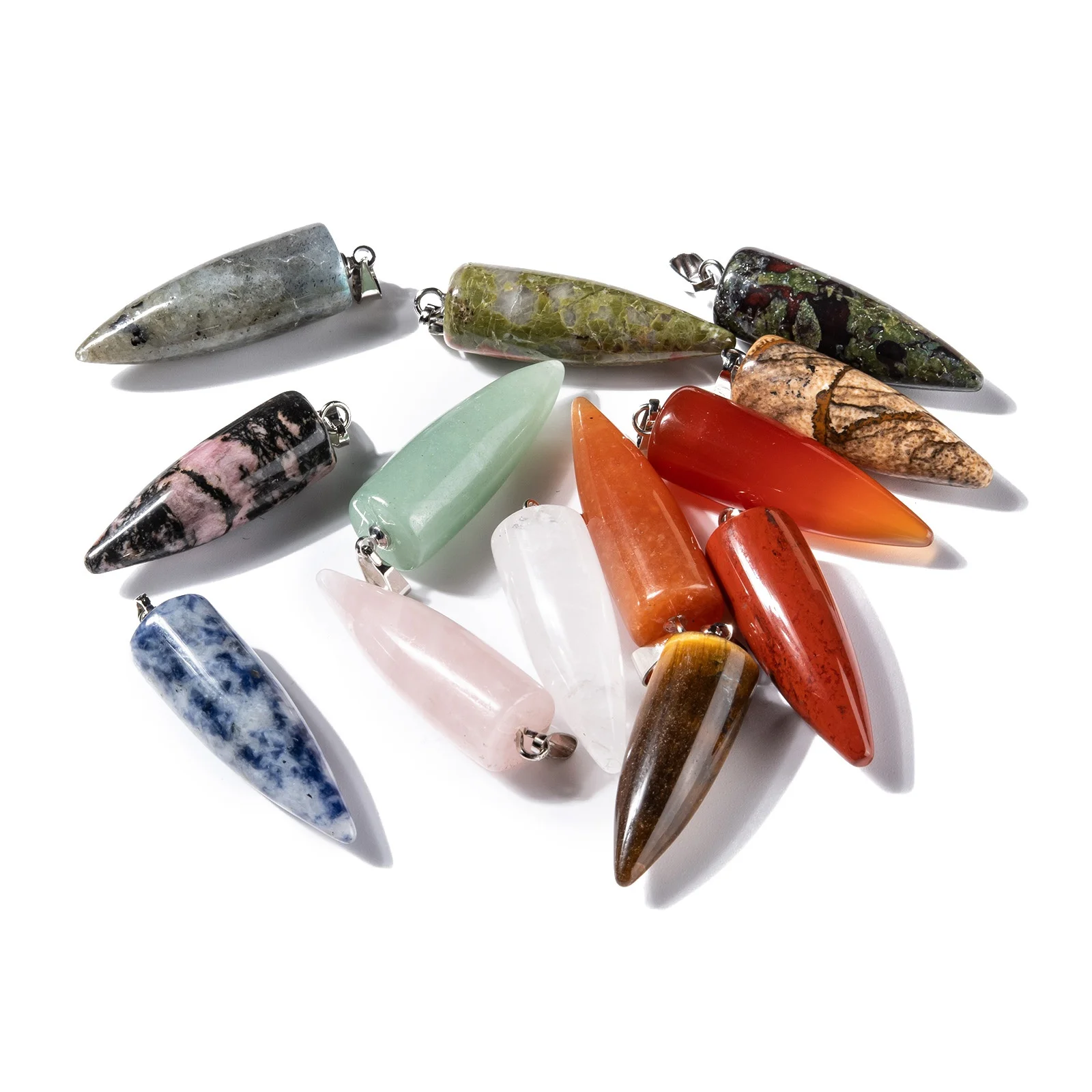 10pcs Bullet Shape Chakra Pendant Amethysts Labradorites Rose Quartzs Natural Stone Necklace Pendants Jewelry Accessories