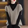 Women’s V-neck Knitted Vest Sweater- Solid Loose Sleeveless Pullover Top