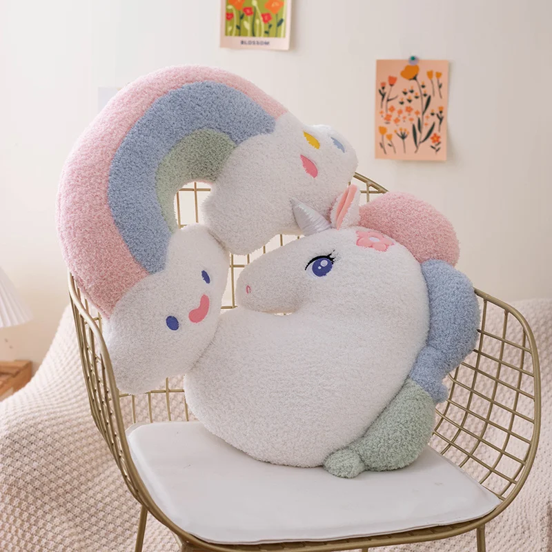 Soft Plush Rainbow Smile Pink Heart Pumpkin Throw Pillow Stuffed Hug Cushion Unicorn Plush Toy Massage Pillow for Girl Bedroom 5