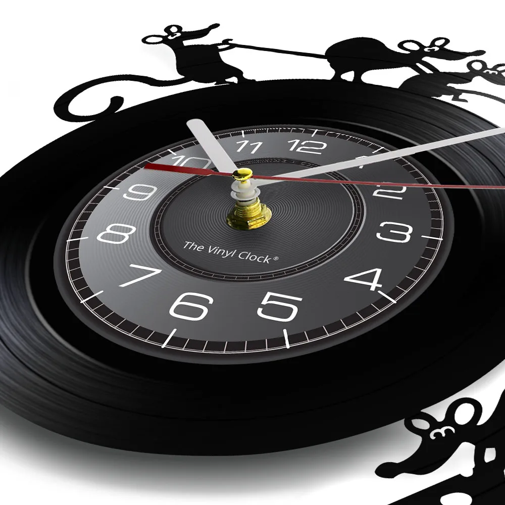 Adorable Mouse and Cheese Game Wall Art Wall Clock Vinyl Record Wall Clock Mouse Rat Gift Children Room Decorative Clock Watch 3