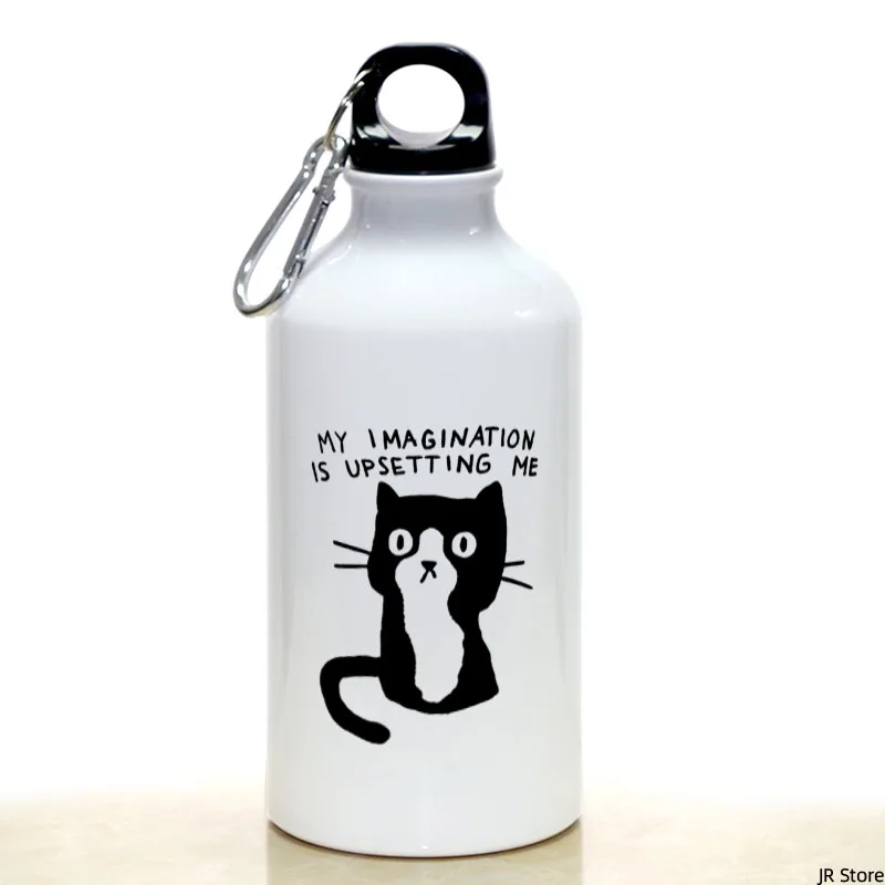 

MY IMAGINATION IS UPSETTING ME Cat Sport Water Bottle With Carabiner Gifts 17oz