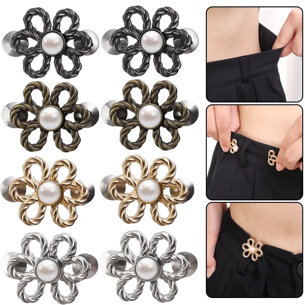 Women's Flower Brooch Tighten Waist Button for Women Pants Jeans Adjustable Waist Clip Metal Pins Clothing Accessories 1-10pairs
