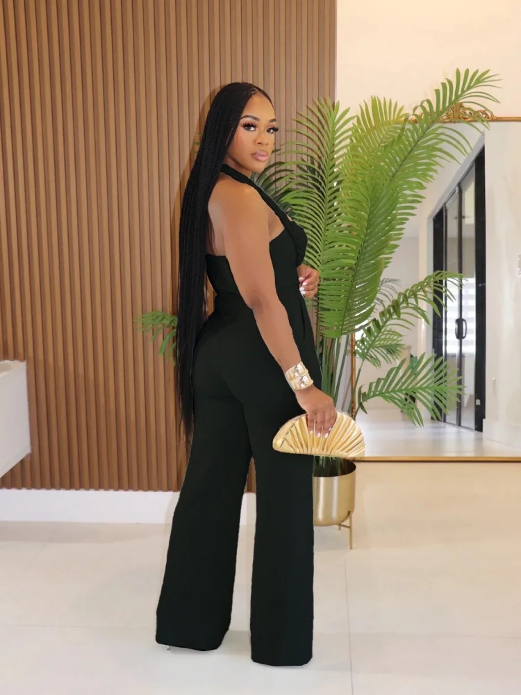 Wmstar Jumpsuit Women New Style High Waist Solid Sleeveless Slip Bodycon Straight Hollow Out Romper Pockets Drop Shopping