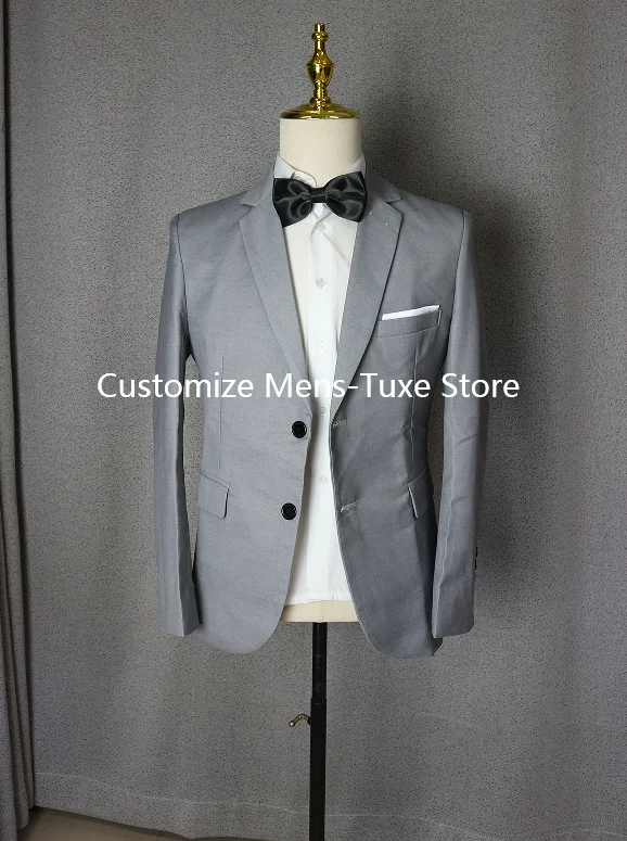 Grey Costume Homme Men's Suits Single Breasted Notched Lapel Formal Occasion Blazer Wedding Full Set Skinny 2 Piece Jacket Pants