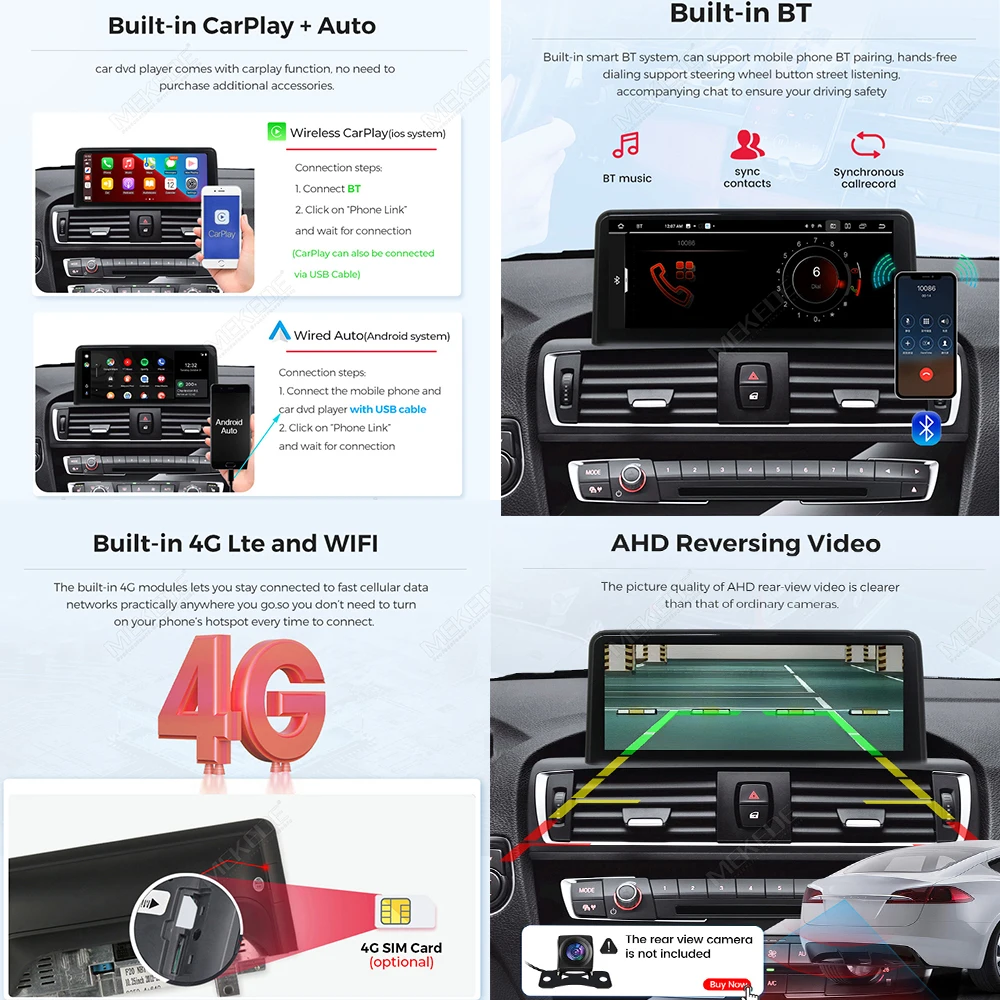 MEKEDE Radio Multimedia para Auto con Pantalla Inteligente de 8.8 Pulgadas, Android 15, 8 Núcleos, 4+64GB, Carplay Inalámbrico para BMW Serie 5 E60 E61 E63 E64, Serie 3 E90 E91 E92 E93, Android Auto Inalámbrico BT, DSP, 4G LTE, WIFI, Reproductor Multimedia para Auto con SWC, Idrive, Mapas de la UE, Pantalla de Navegación GPS, Sistemas Inteligentes. 3
