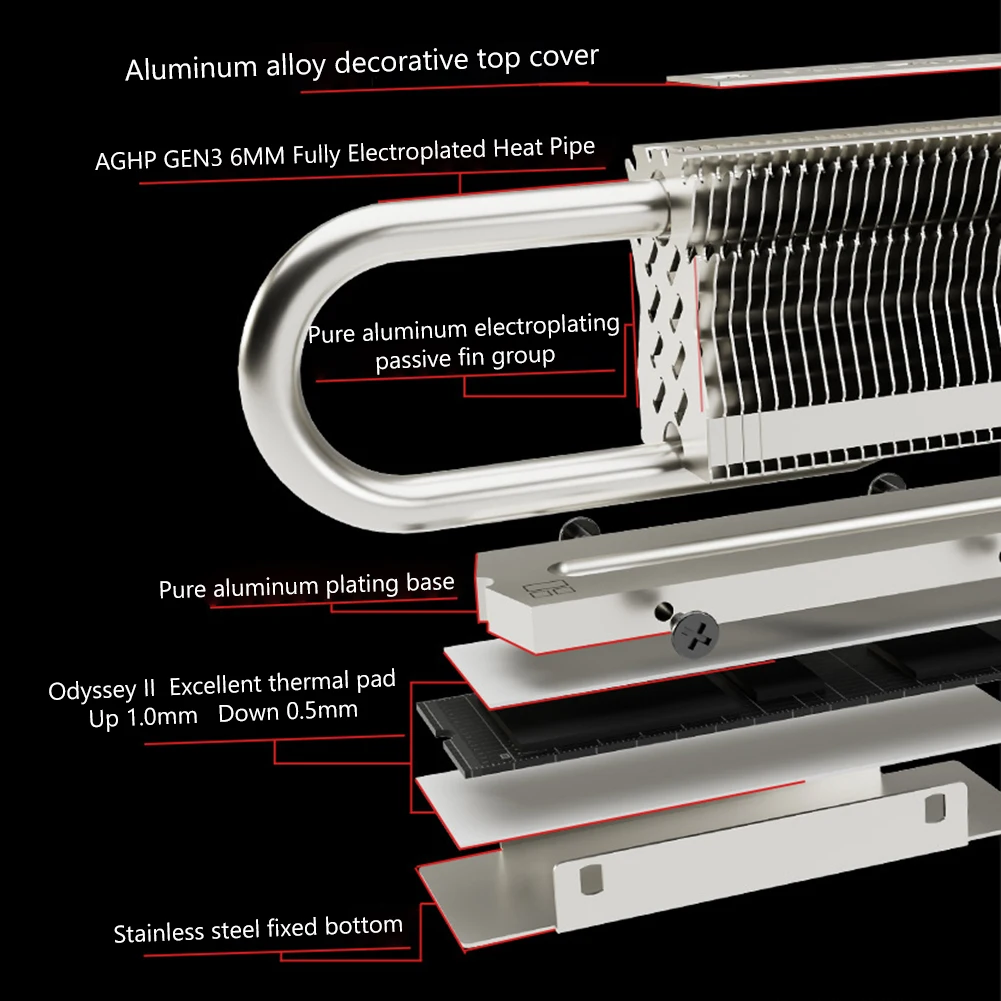 Estado Sólido Drive Cooler Colete Aghp Tubo de Calor Ssd Disco Rígido Metal Dissipador Calor Radiador Almofada de Refrigeração para Desktop pc M.2 Hr09 2280 - Imagem 4