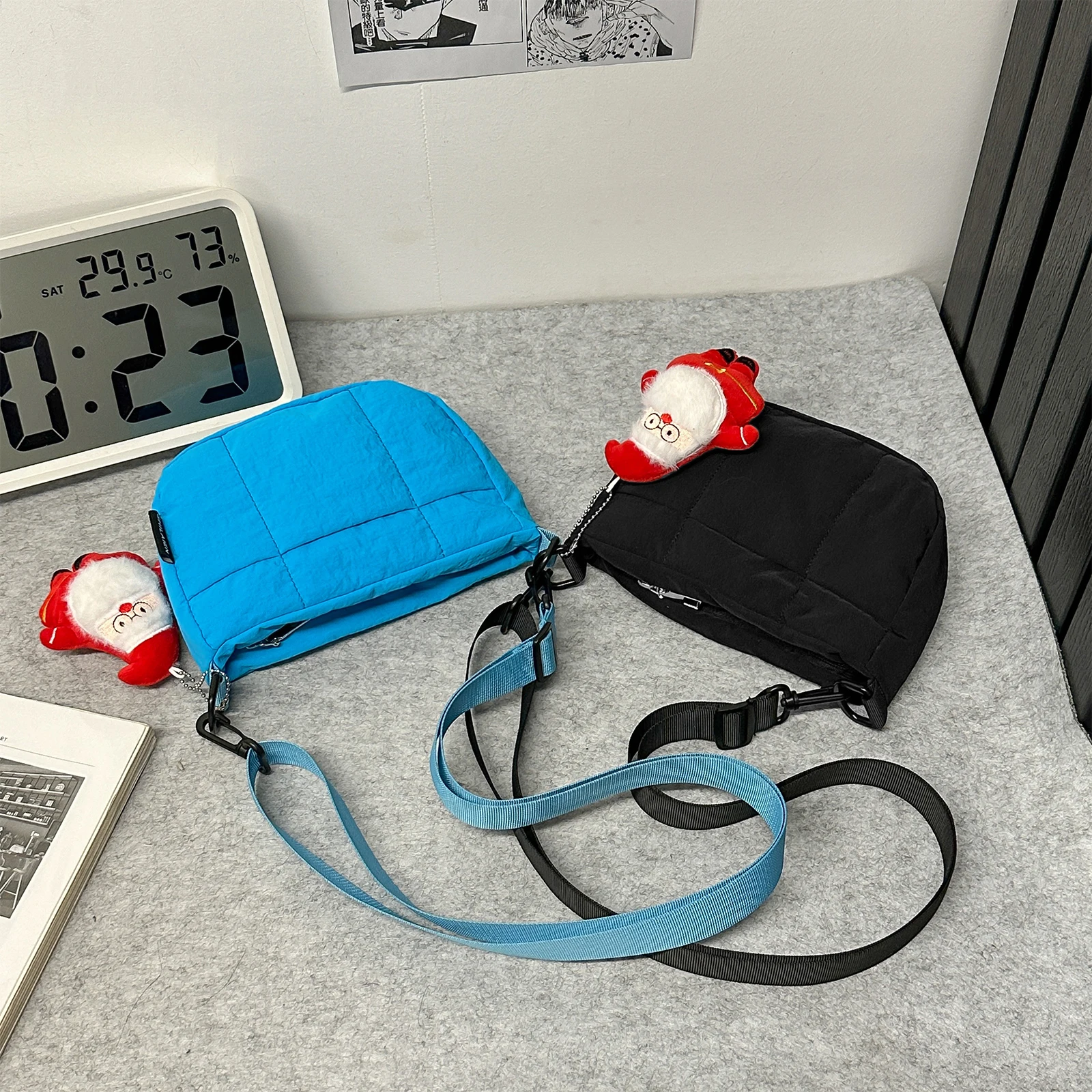 Nylon Quilted Sling Bag Adjustable Strap Soft Dumpling Bag Embroidery Crossbody Bag Travel Shopping Date Work Bag