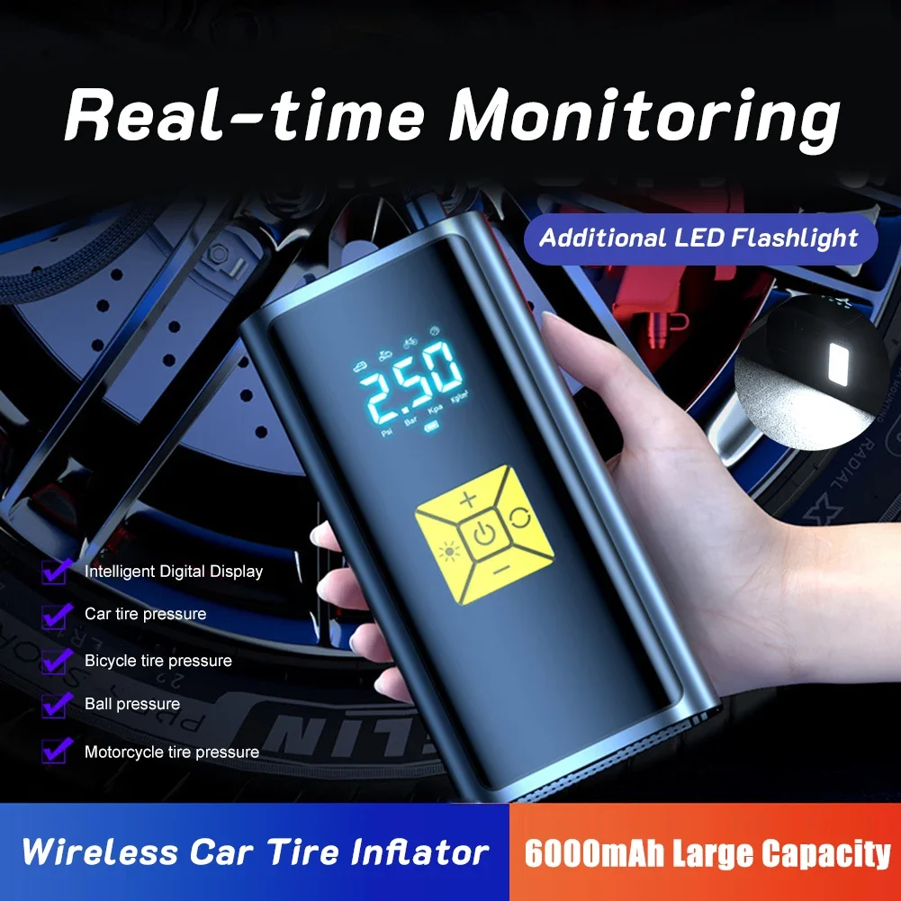 6000mAh 150PSI Smart Air Pump Portable Car Automatic Compressor Tire Inflator For Motorcycle Bicycle Inflatable