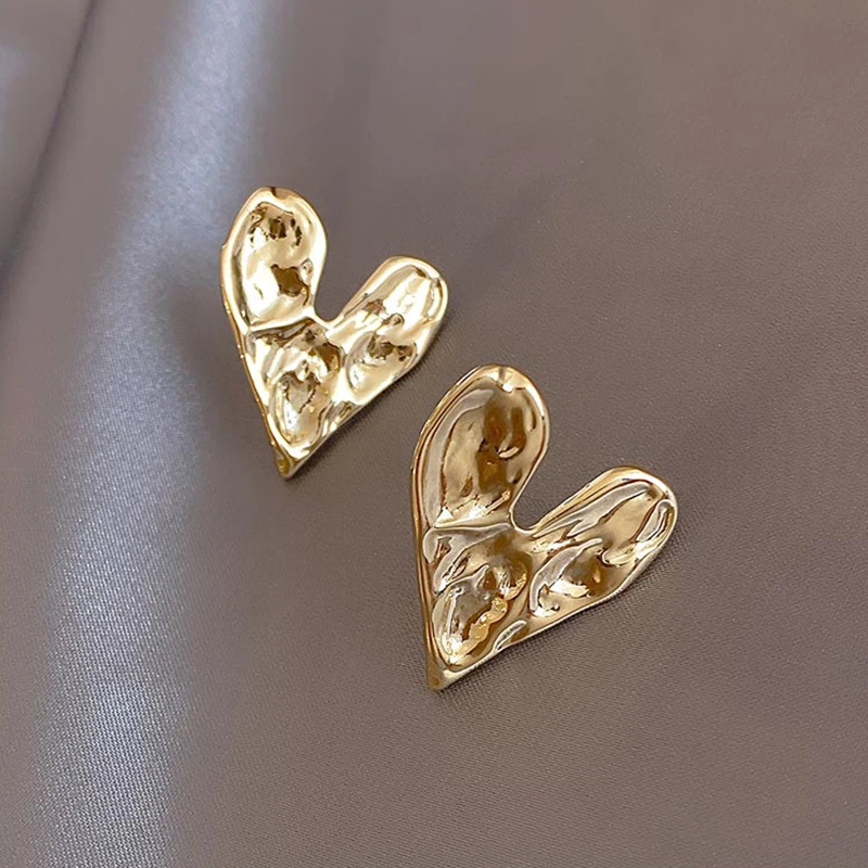 Korean Design Sense Concave Convex Uneven Gold Heart Clip on Earrings Fashion Unusual Accessories Women's Party Jewelry ear clip earrings clip earrings ear clip ear accessories
