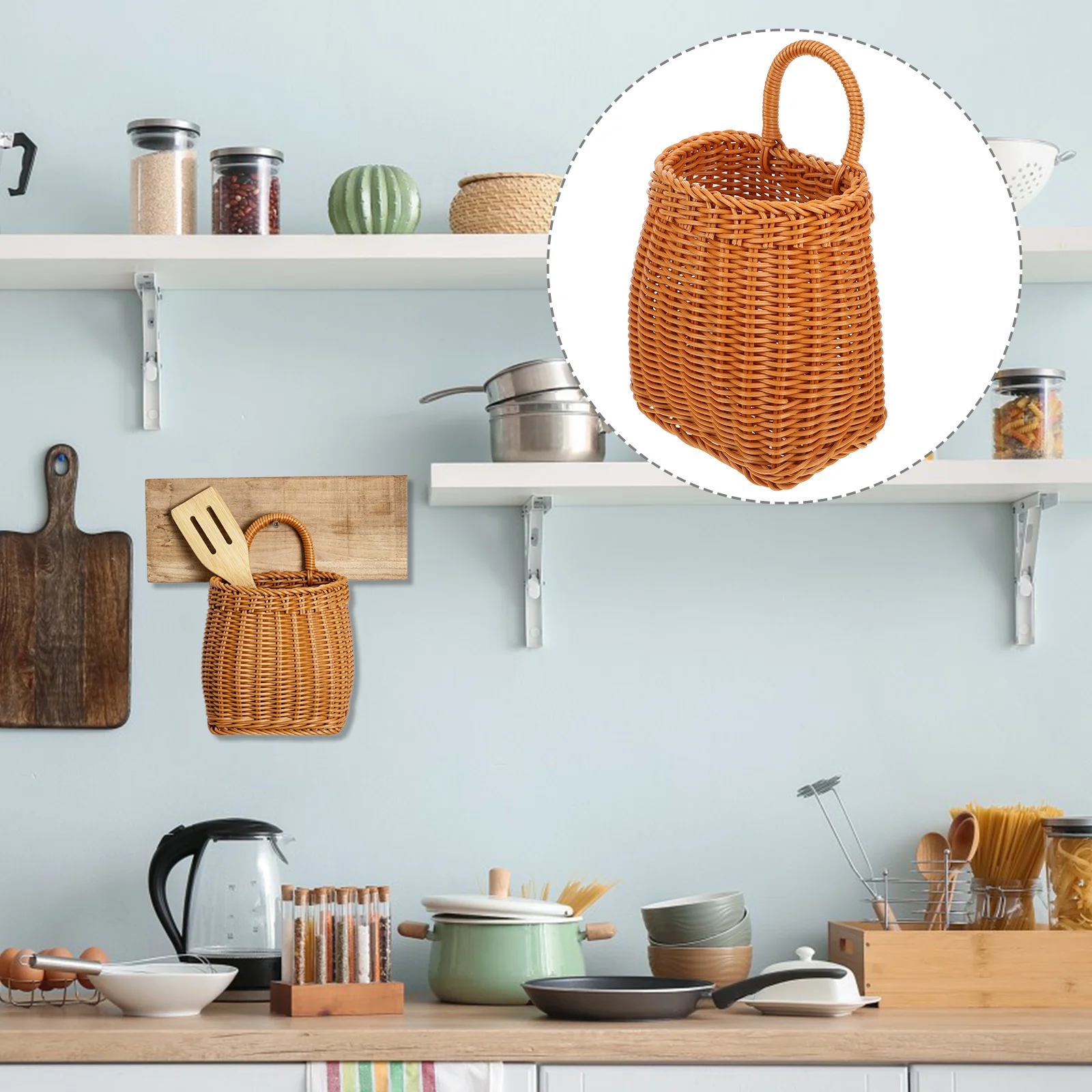 

Flower Pots Free Shipping Hanging Storage Basket Imitation Rattan Woven Basket Plastic Pantry Wicker Basket Wall Hanging Flower