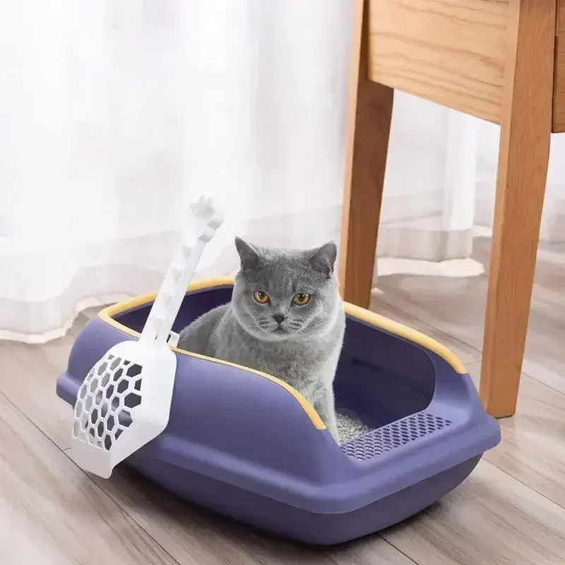 물튀김 방지 반밀폐형 플라스틱 고양이 화장실 대용량 고양이 변기 트레이 청소용 욕조 모래통 가정용 고양이 용품