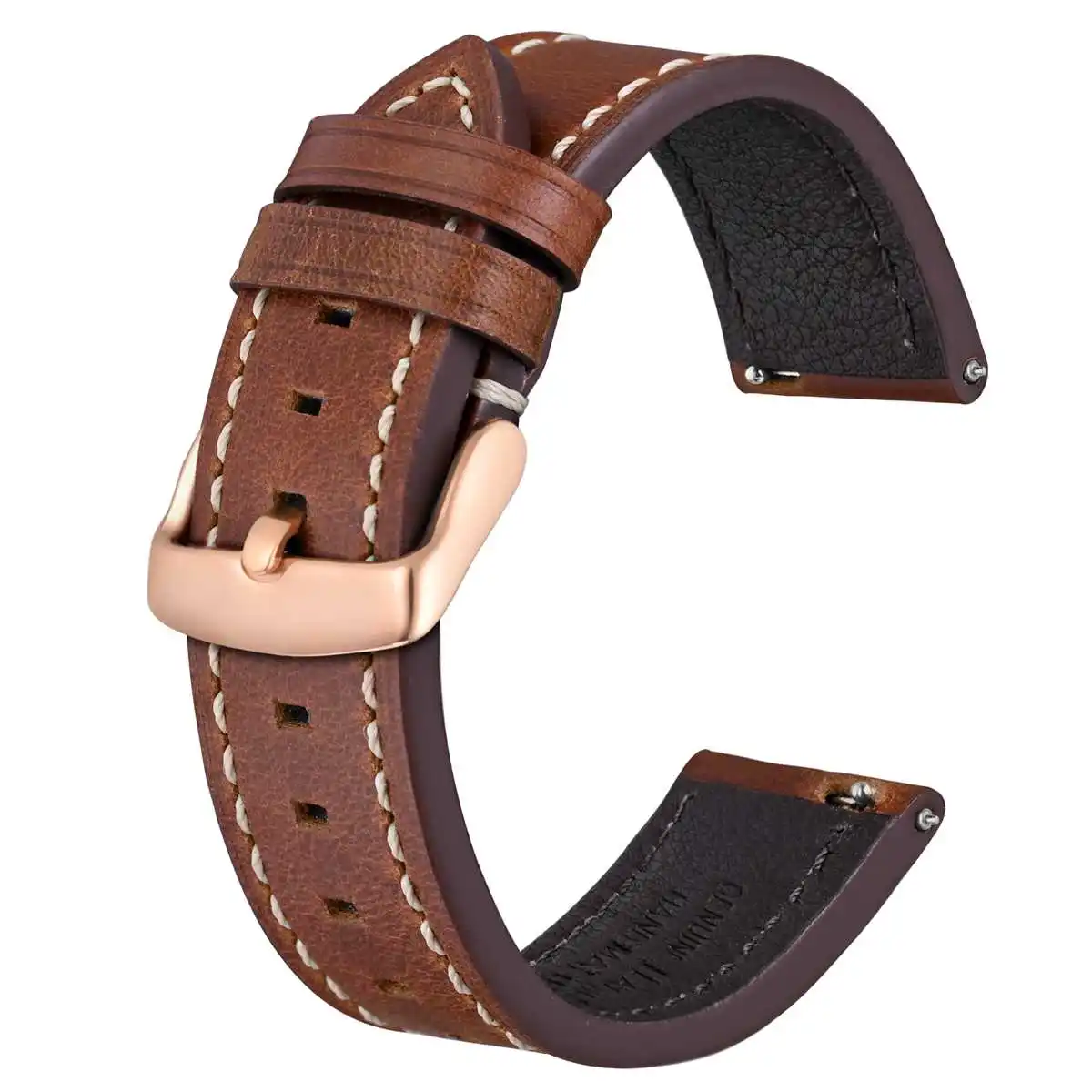 BISONSTRAP Watch Strap 18mm~22mm Genuine Leather Strap for Men Women Quick Release Replacement Belt Watchband Rose Gold Buckle