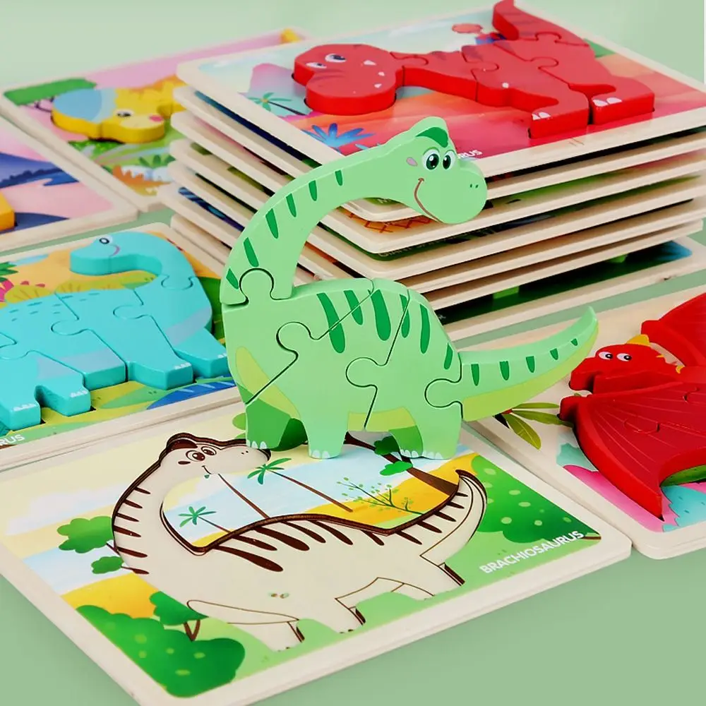

3D пазл с животными, динозаврами, Забавная красочная деревянная игрушка-пазл, обучающая познавательная игрушка для родителей и детей
