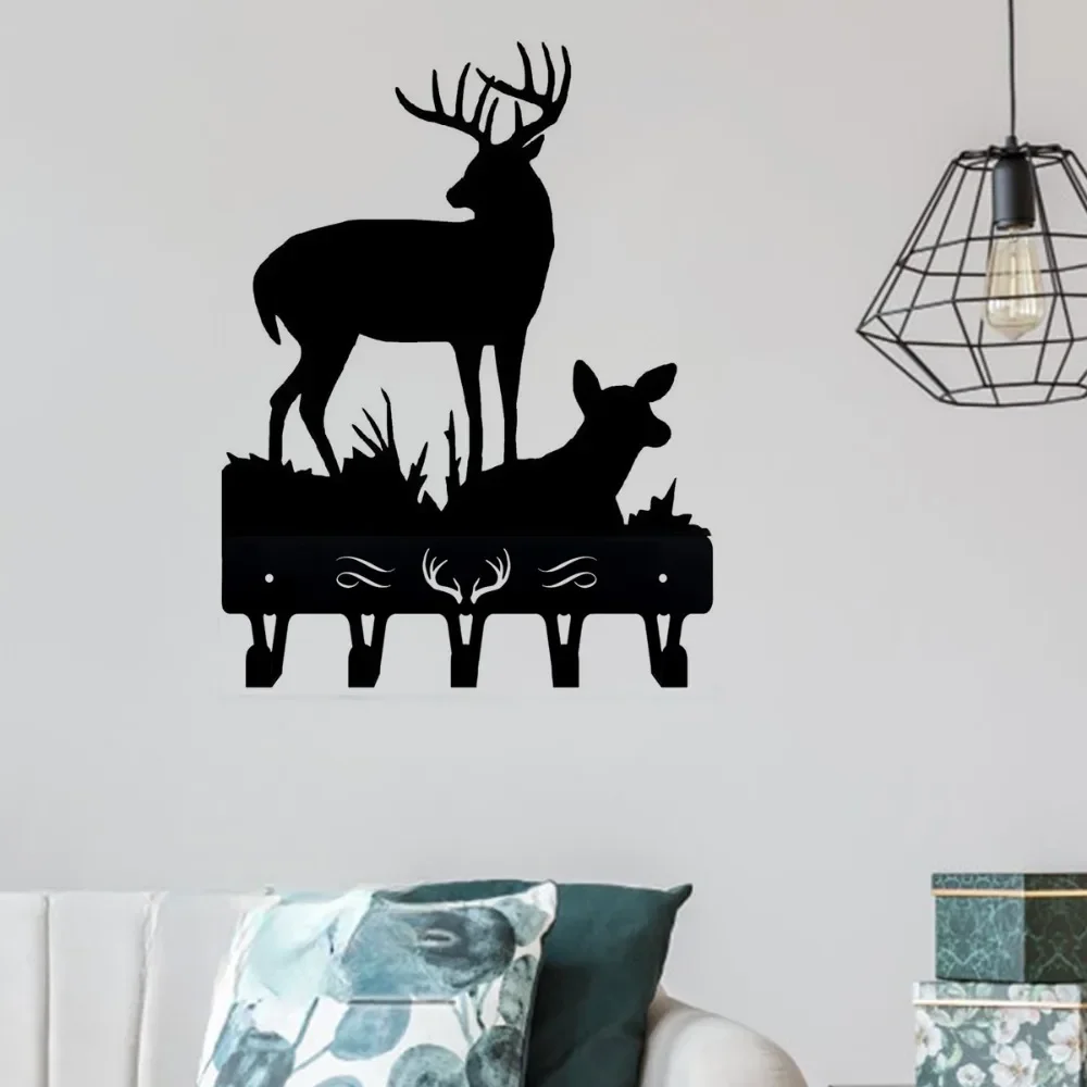 1pc Iron Crafts, Deer Family Key Rack Hanger - 6 inch Wide Metal Wall Art Wall-mounted，Hooks，Key holder，key hanger，Towel Rack 5