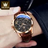 OLEVS 2876 Fashion Business Male's Watches Waterproof Moon Phase Leather Strap Quartz Watch Luminous Original Wristwatch Brand 3