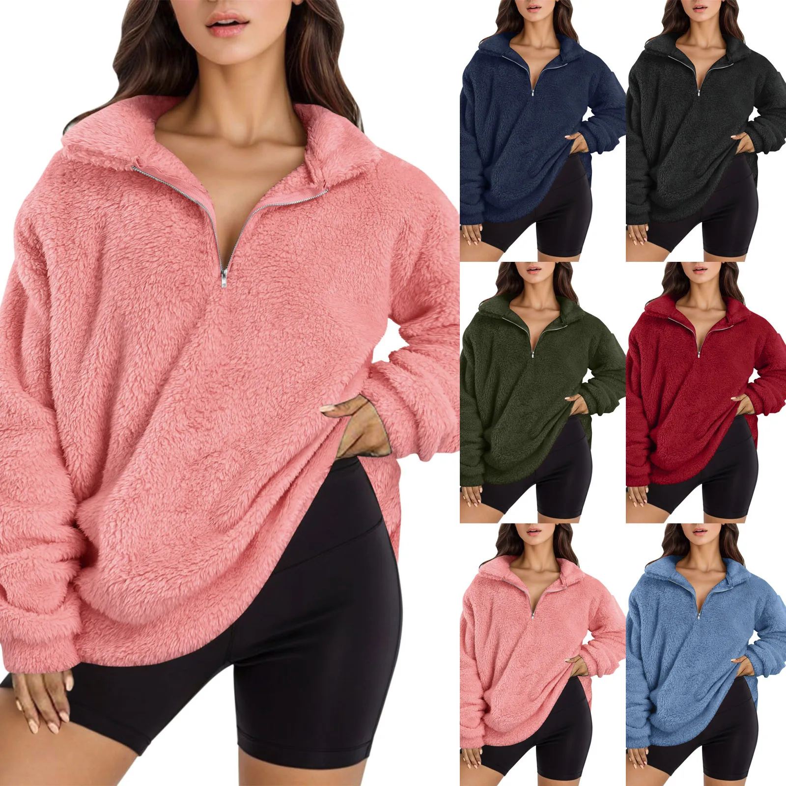 

Hoodies For Women Oversized Fleece Sweatshirts Tops Casual Pullover Fall Fashion Clothes Solid Color Fleece Sweater Coat