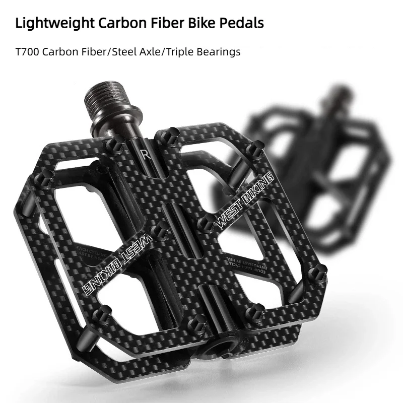 Carbon Fiber Bicycle Pedals 3 Bearing Widened Bike Flat Pedals Lightweight Non-slip Bike Pedal For MTB Road Bike