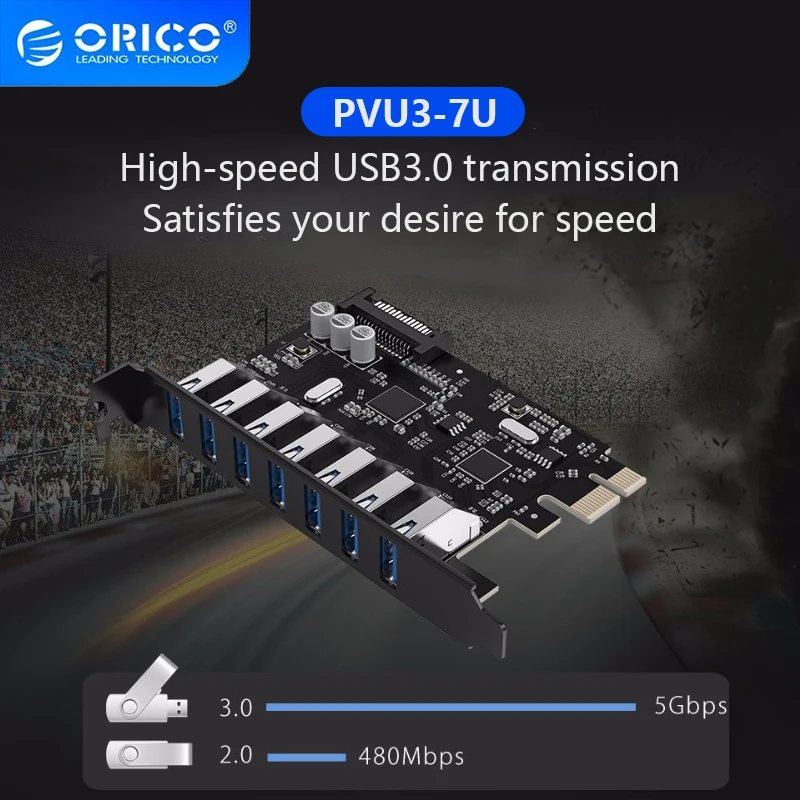 Orico Pvu37u-v1 Supervelocidade Usb 3.0 Porta Pci-e Express Cartão com um Conector de Alimentação Sata 15pin Pcie Adaptar Vl805 e Vl812 Pci-e