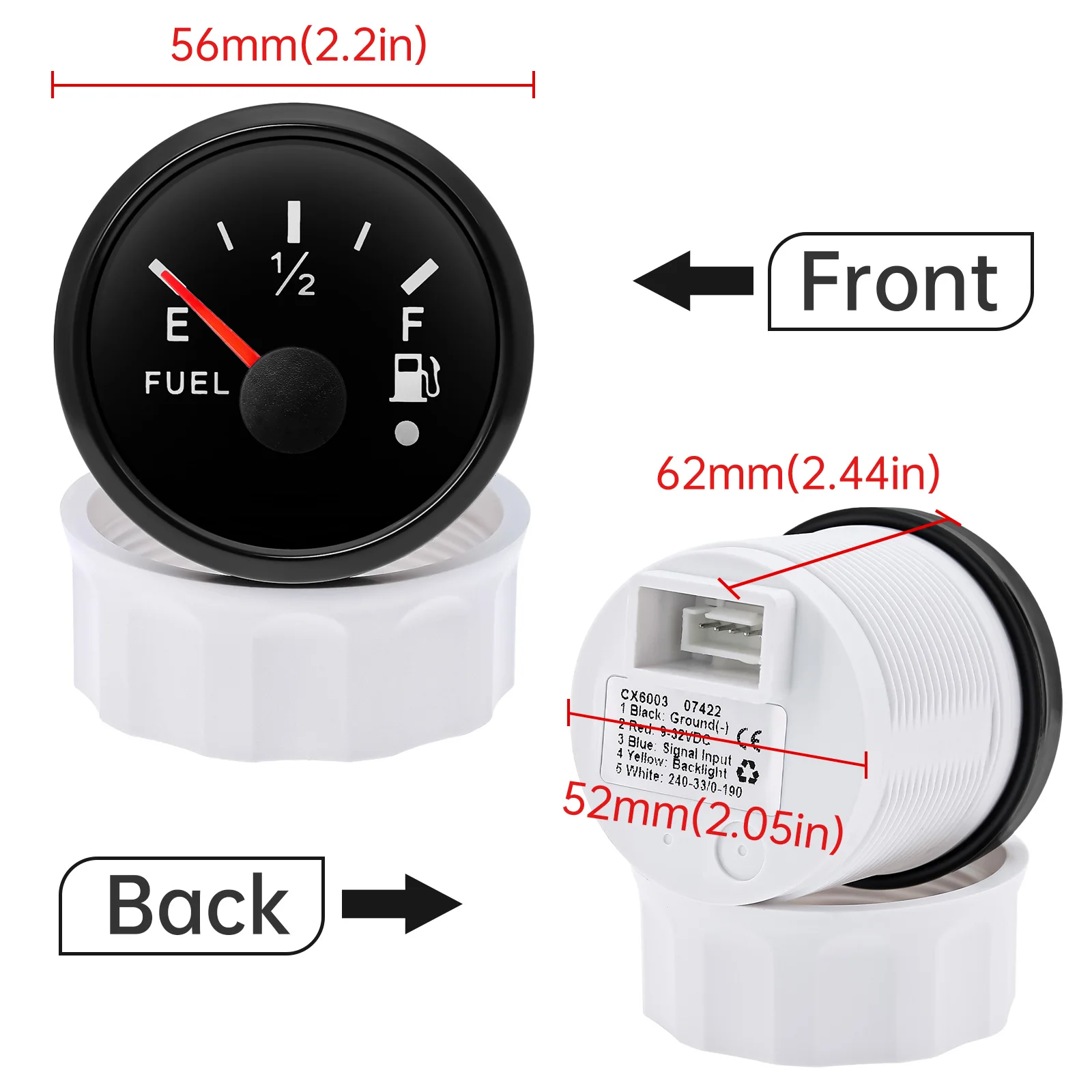 ZMFJH 레드 백라이트 240-33옴, 0-190옴 52MM 연료 레벨 게이지, 깜박이는 경고등 포함, 자동차/보트/오일 탱크 미터 표시기, 방수
