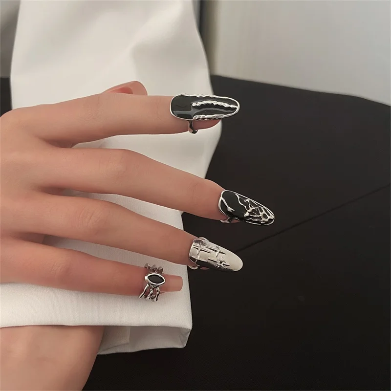 

Punk creativity Black Style Nail Rings Geometry Opening Middle Index Tail Ring Adjustable for Women Fashion Party Jewelry