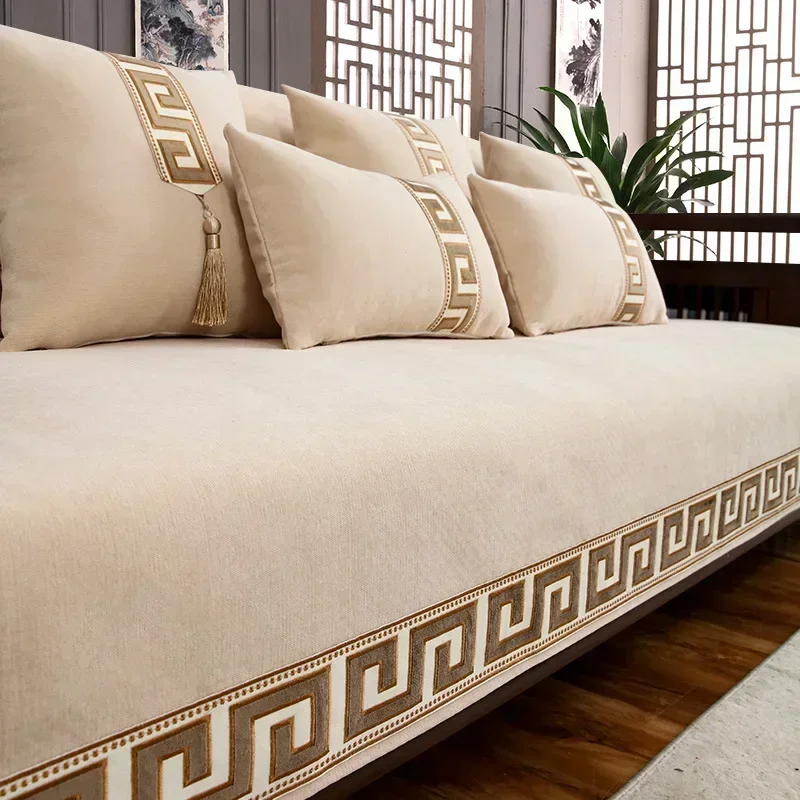 thumbnail image 1 of Funda de almohada antideslizante con bordado de hilo dorado de chenilla, cojín de sofá en forma de L para decoración del hogar, funda de sofá Universal para las cuatro estaciones, 1 of 5