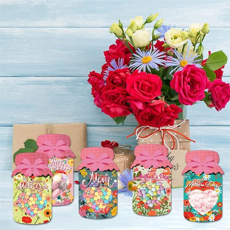 9Pcs Mother's Day Cards for Mother's Day Candy Jar Craft Kit, DIY Cards for Mom Party Favors