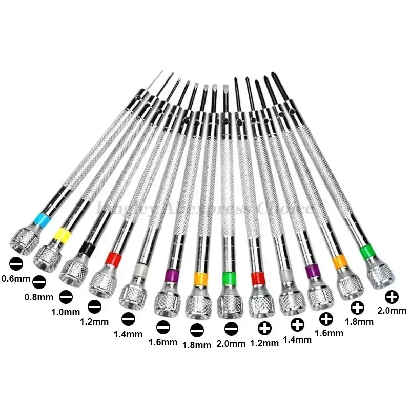 13PCS 시계 도구 수리 스크루 드라이버 세트 0.6mm-2.0mm 슬롯/십자 스크루 드라이버 키트 전문 시계 제조 업체 시계 도구
