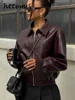 Fashion Zipper Short Leather Jackets Women Loose Lapel Long Sleeve Spliced Cropped Coats 2024 Autumn Lady Solid Y2k Streetwear 3