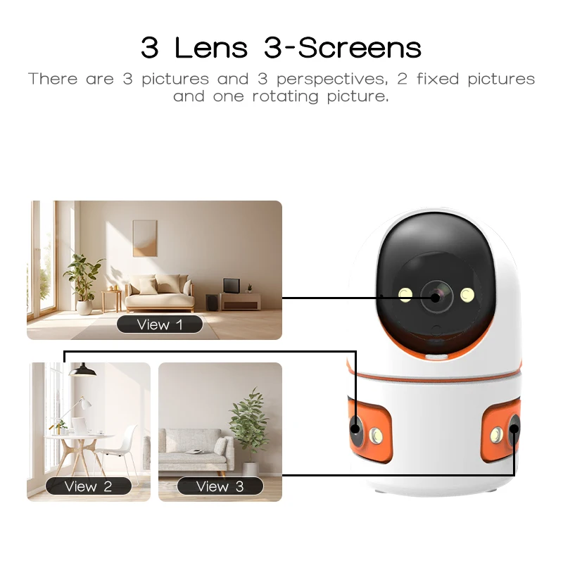 15MP WiFi Security Camera 360° PTZ Webcam AI Human Detection Baby monitor Cam10X Zoom Three Screen Three lens Smart Home Camera 5