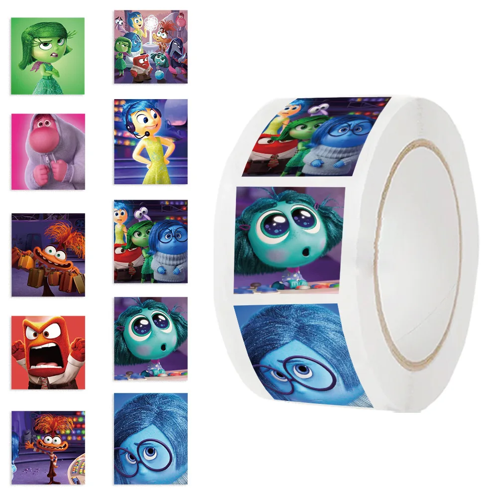 500/1000PCS Disney Inside Out 2 Stickers Kawaii Cute Cartoon Label Seal Stickers Rolls Stickers for Phone Luggage Stickers Toys 4