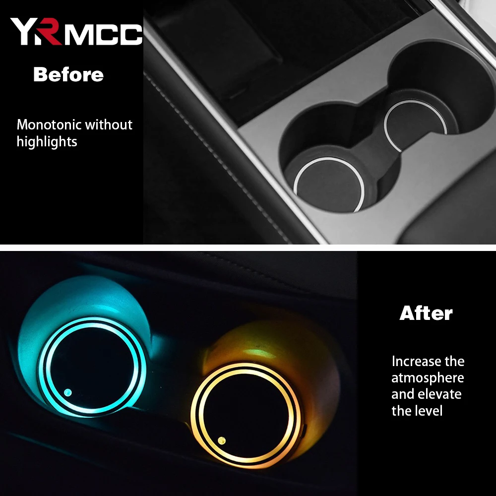Car Strobe Light Ambient Light Car Interior Ambient Light 1/2PCS Car Luminous Water Cup Coaster 7 Colors Auto Universal Cup Holder Luminous Lamp Anti-slip Cars Ambient Light Decoration