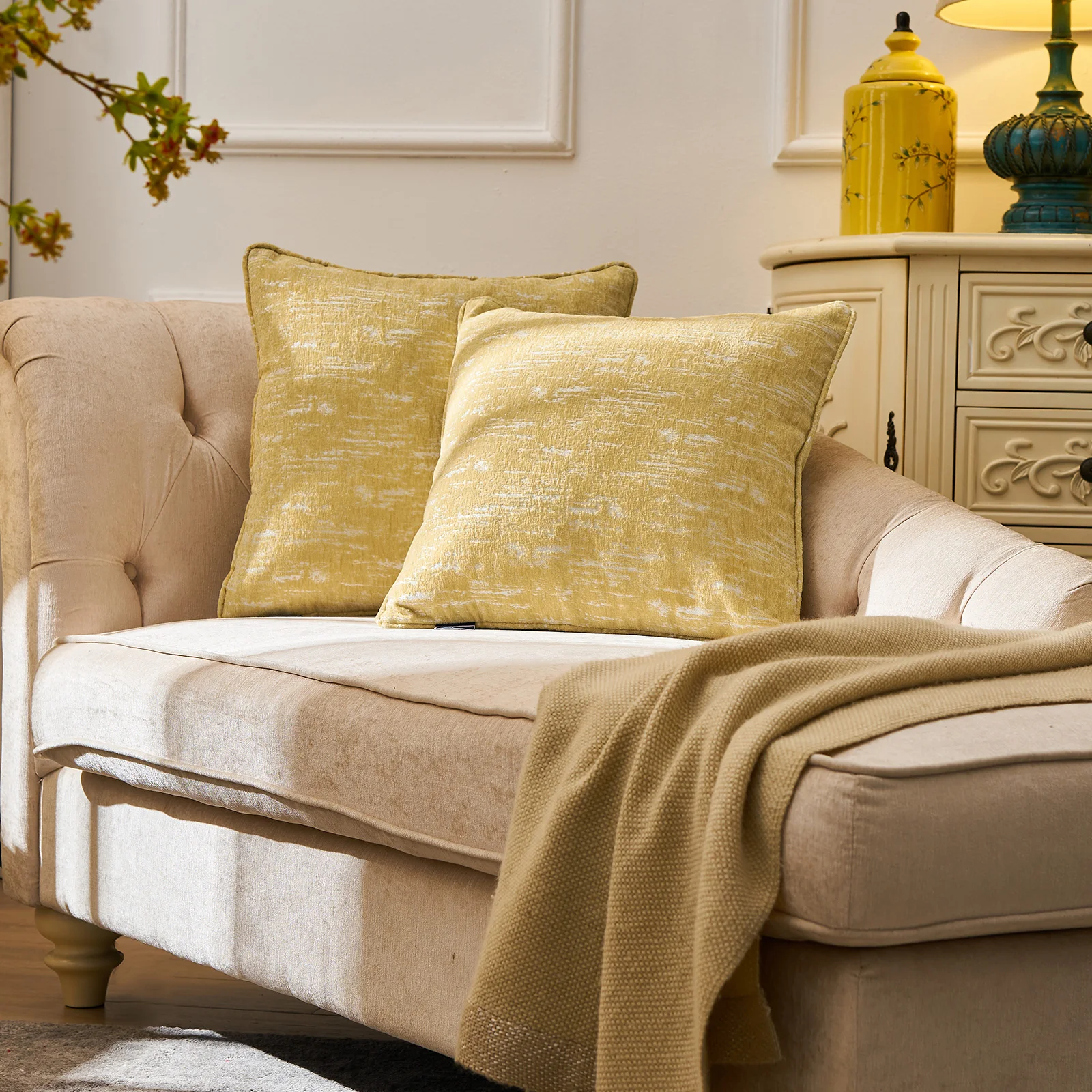 

Set of 2 Thick Chenille Throw Pillow Covers Home Decor for Couch Bed Sofa Bedroom Car 12x20