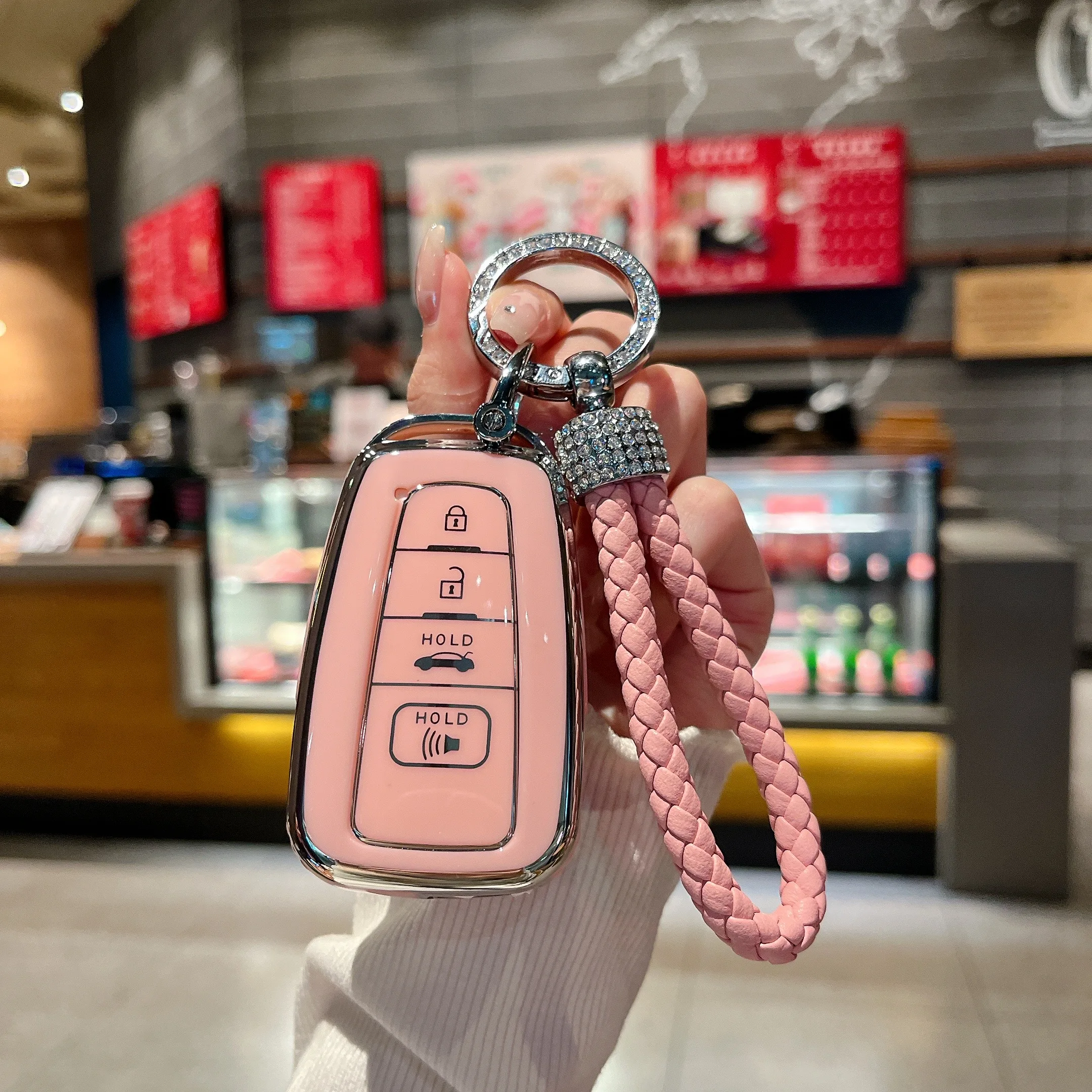 도요타용 키 고리 커버 케이스 쉘, 키체인 2020-2024 하이랜더 2018-2024 RAV4 캠리 C-HR 코롤라 아발론 프리우스, 4 버튼