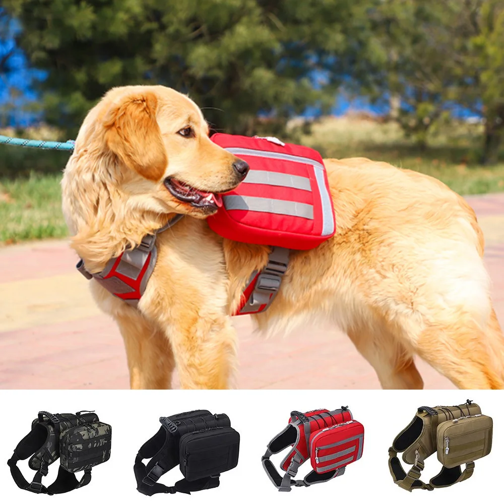 

Large Dog Harness Backpack Bag Tactical Self-Backpack Outdoor Walking Dog Food Bags for Medium Big Dogs Rucksack Large Capacity