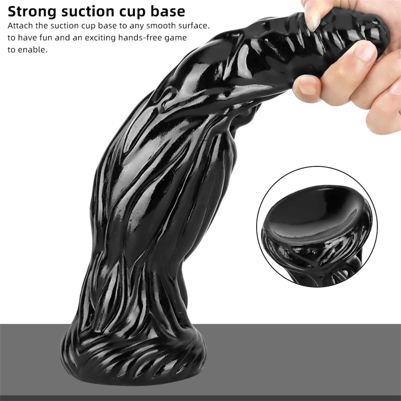 Dildo Texturizado Grande Plug 30CM Silicone Preto Com Ventosa