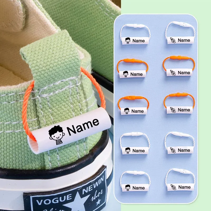 20pcs Customized Name Ring Pendant Baby Shoes School Bag Cup Clothes Name Tag Waterproof Hang Tag