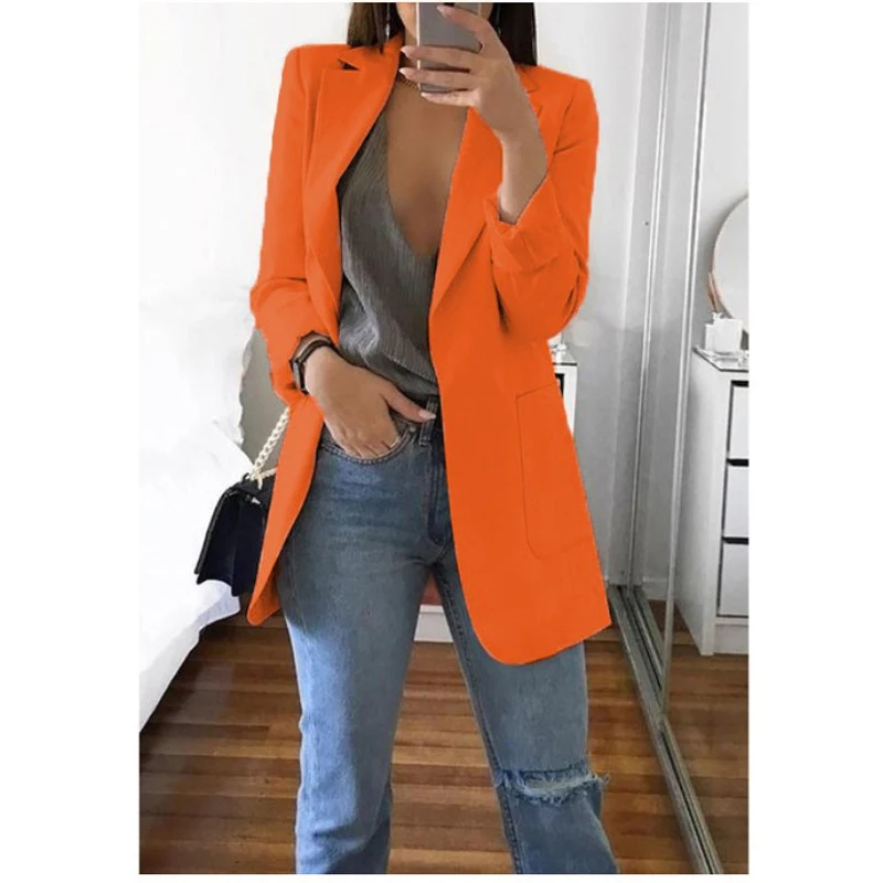 Plus Size Blazer Women Clothing Casual Cardigan Autumn Winter Overcoat Solid Large Topcoat Lapel Jacket Grace Fashion Outer Wear - Image 3
