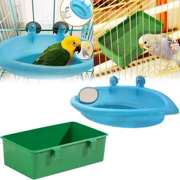 Vasca per Uccelli a Specchio, Vasca da Bagno Sospesa in Plastica, Vassoio per Cibo Uccelli, Accessori per Gabbie, Forniture per Doccia Pappagalli, Mangiatoia per Pappagalli