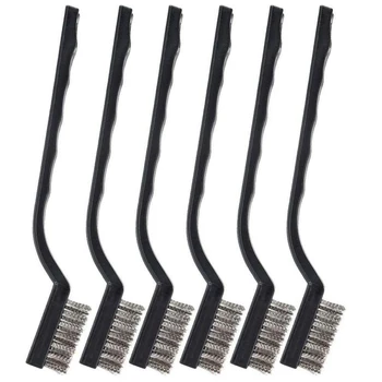 6pc set Small Wire Brushes Cleaning Brushes For Mechanical Part Derusting Remove Paint Accessories 17cmx1cm Stainless Steel Wire 2